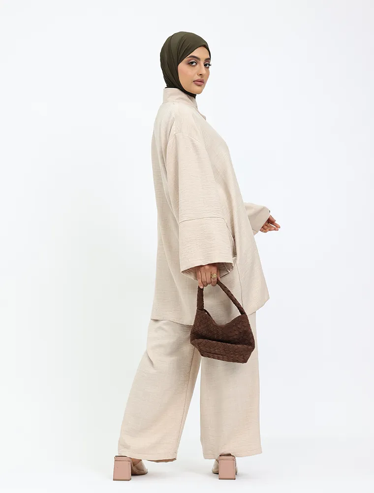 Beige Linen Feel Casual Co Ord